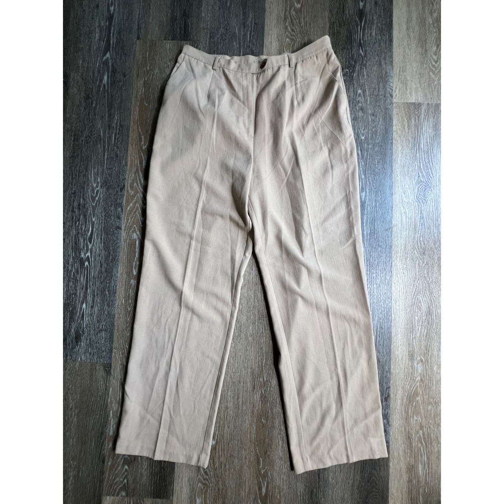 Sag Harbor Trousers Women 16 Tan Straight Leg Elastic Back High Rise‎ Pleated